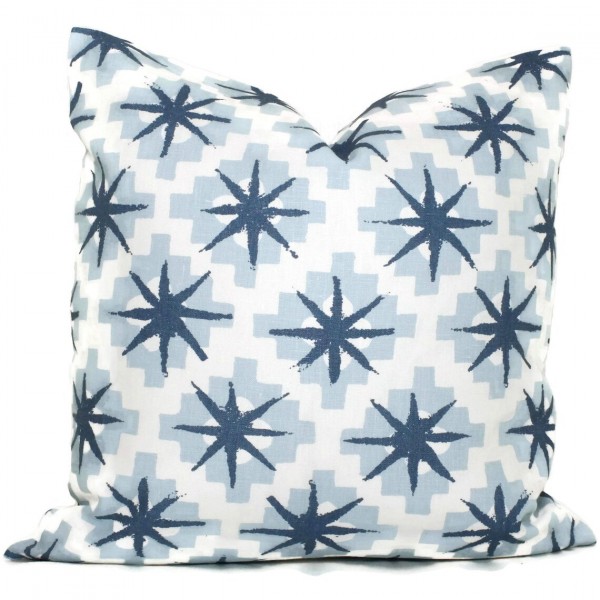 Peter Dunham Blue Starburst Decorative Pillow Cover 18x18, 20x20, 22x22, 24x24, Eurosham or Lumbar Pillow, Throw pillow 471