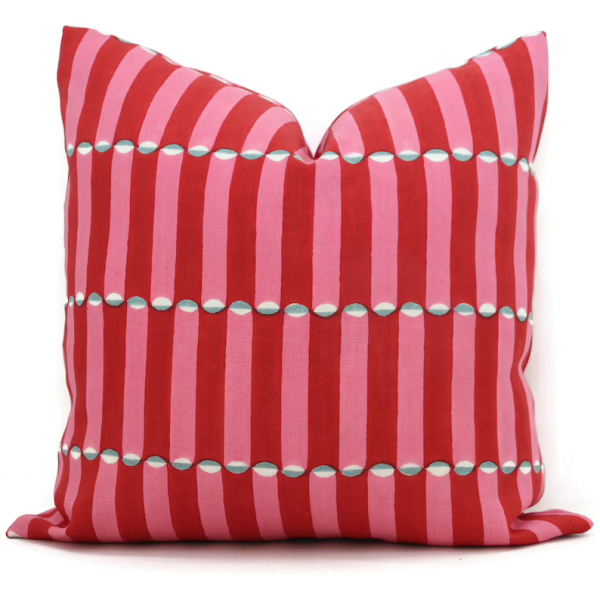 Red and pink wood block Molly Mahon Decorative Pillow Cover 18x18, 20x20, 22x22, Eurosham or lumbar wood block print Schumacher luna 475