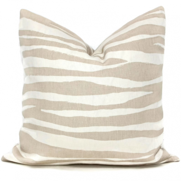 Tan Linen Zebra Pillow Cover Choose your size Square, Eurosham or Lumbar pillow, made with Kravet Kate Spade fabric, toss, tan throw pillow 502