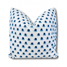 Schumacher Berry Hand Block Print Pillow Cover w/ Ivory Linen on Reverse - Sky Indigo Schumacher Pillow - Geometric Pillow COVER ONLY 537