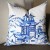 Designer cotton linen Pillow - blue Pavilion Chinoiserie Pattern, blue Pillow - Throw Pillow 371
