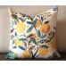 Designer cotton and linen Pillow - Citrus Garden Floral Pillow Cover -Hot Pink Yellow Green blue Pillow - Botanical Throw Pillow -Pillow 430